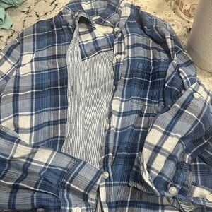 American Eagle Outfitters Plaid Shirt in Blue and White